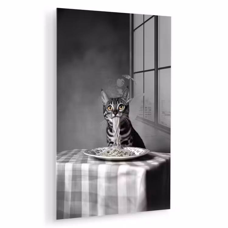 Glas schilderij - Bengaal - Kat - Tafelkleed - Zwart - Wit - Dier — 1