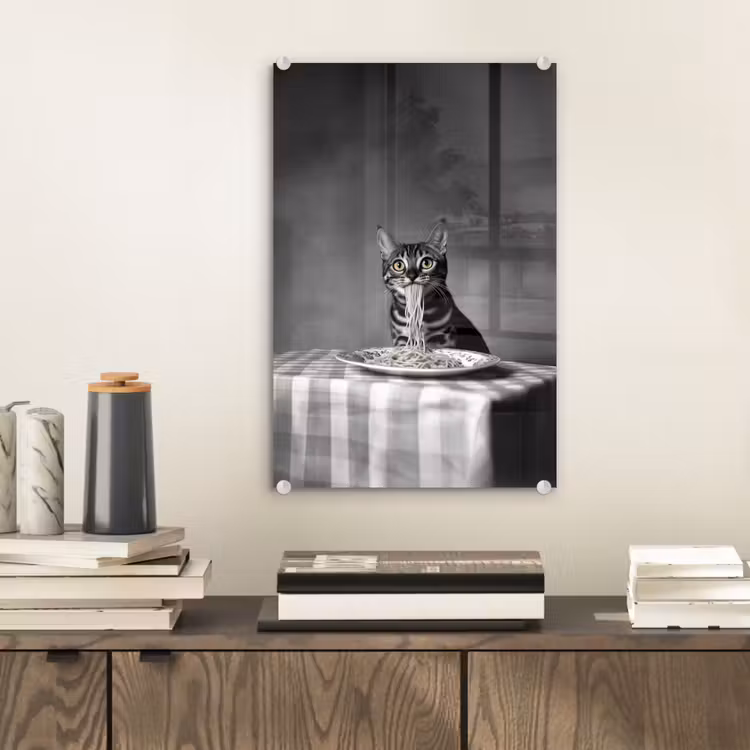 Glas schilderij - Bengaal - Kat - Tafelkleed - Zwart - Wit - Dier — 2