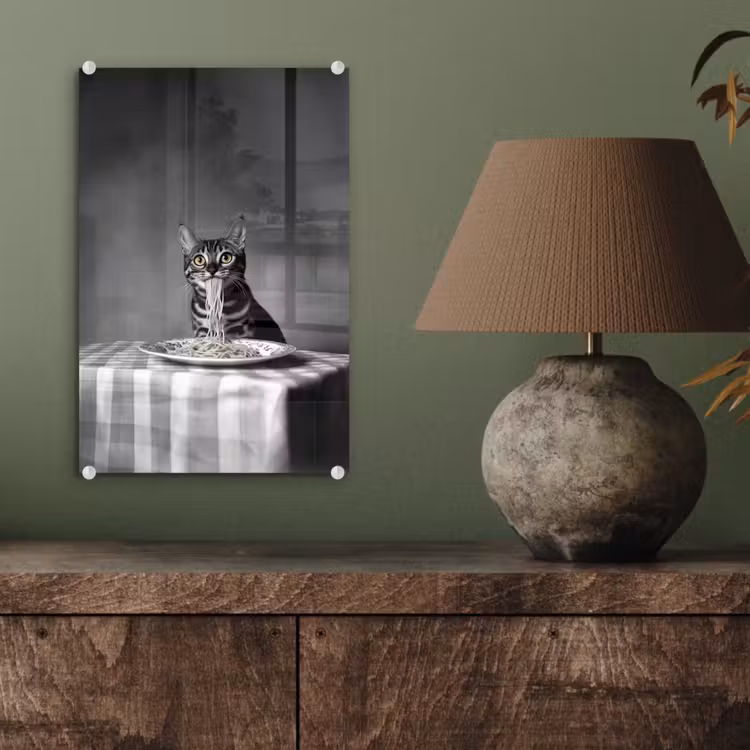 Glas schilderij - Bengaal - Kat - Tafelkleed - Zwart - Wit - Dier — 4