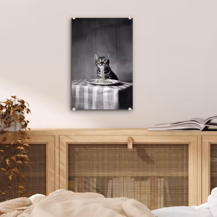 Glas schilderij - Bengaal - Kat - Tafelkleed - Zwart - Wit - Dier — 5