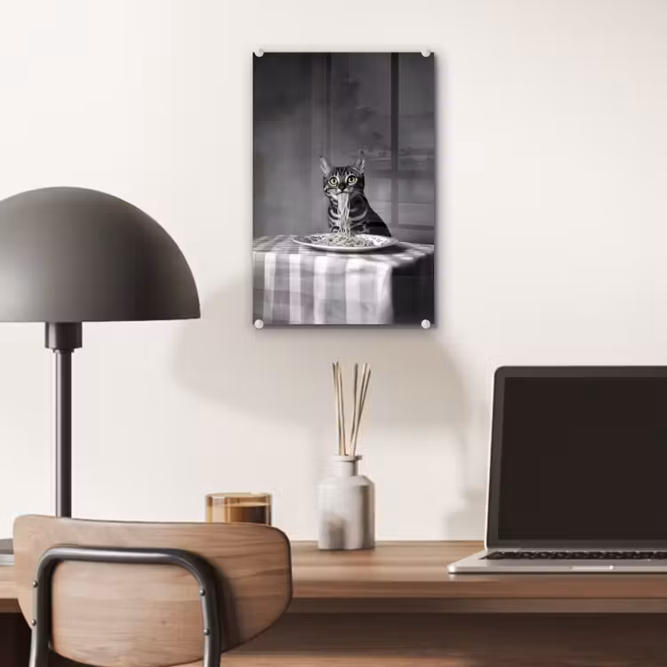 Glas schilderij - Bengaal - Kat - Tafelkleed - Zwart - Wit - Dier — 7