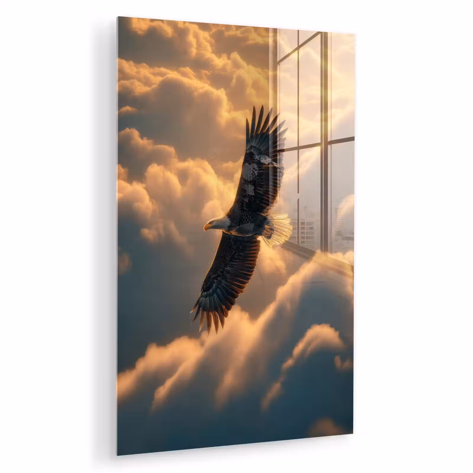 Glas schilderij - Adelaar - Wolken - Zon — 1