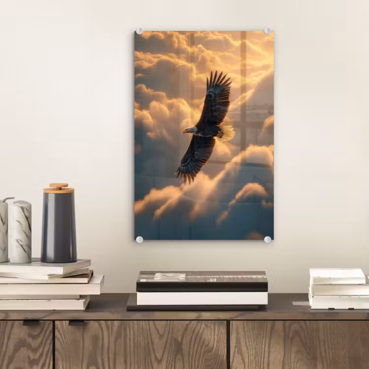 Glas schilderij - Adelaar - Wolken - Zon — 2