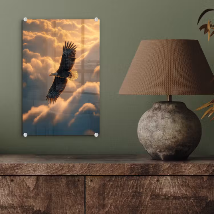 Glas schilderij - Adelaar - Wolken - Zon — 4