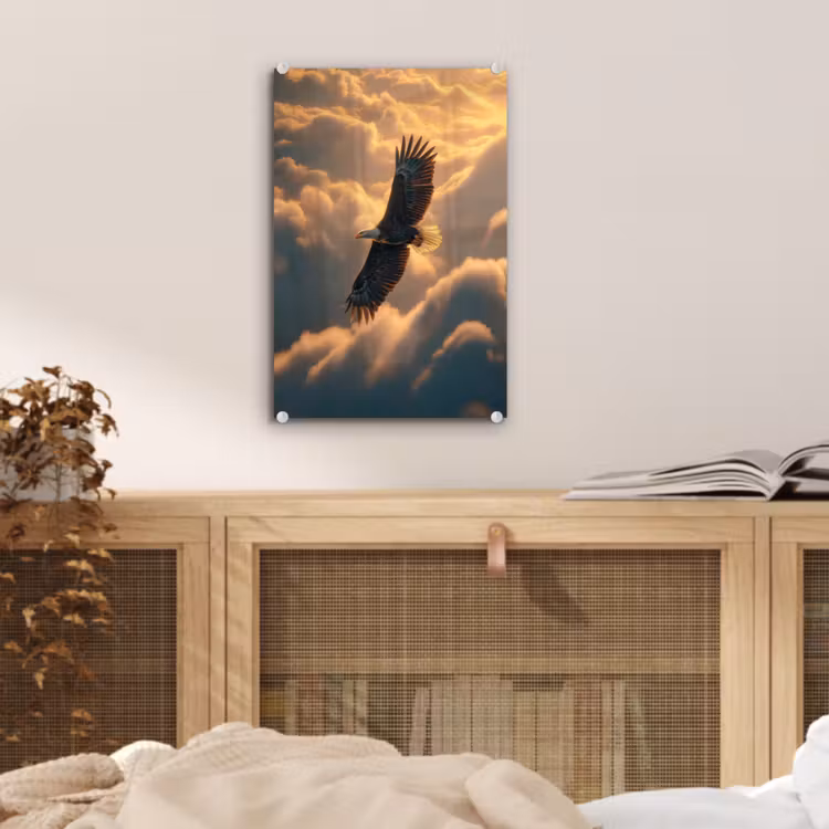 Glas schilderij - Adelaar - Wolken - Zon — 5