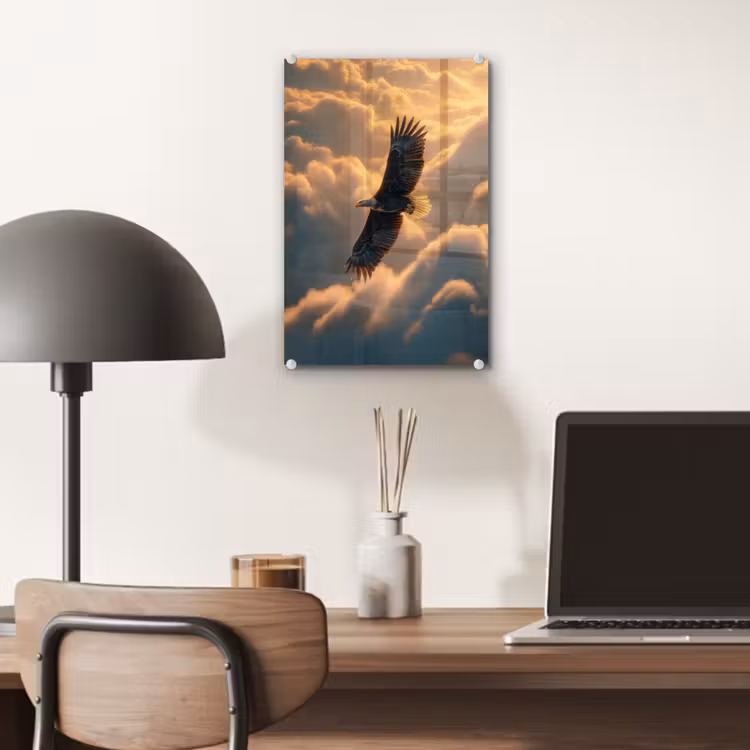 Glas schilderij - Adelaar - Wolken - Zon — 7