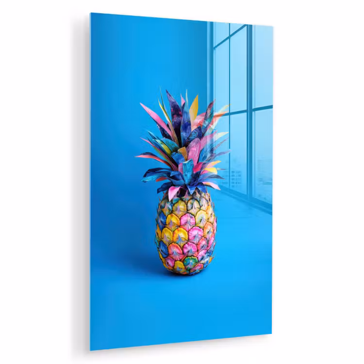 Glas schilderij - Ananas - Blauw - Tropisch - Vrolijk — 1