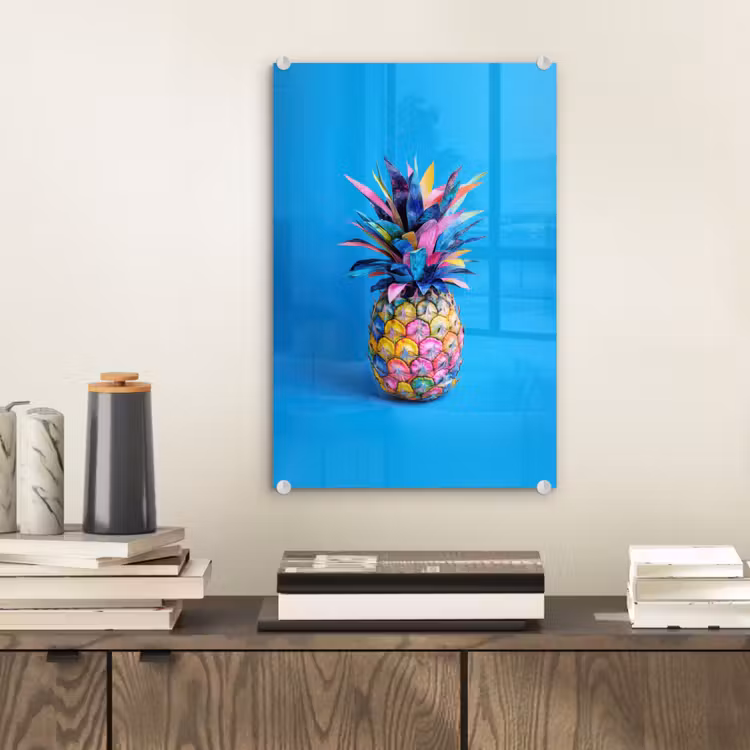 Glas schilderij - Ananas - Blauw - Tropisch - Vrolijk — 2