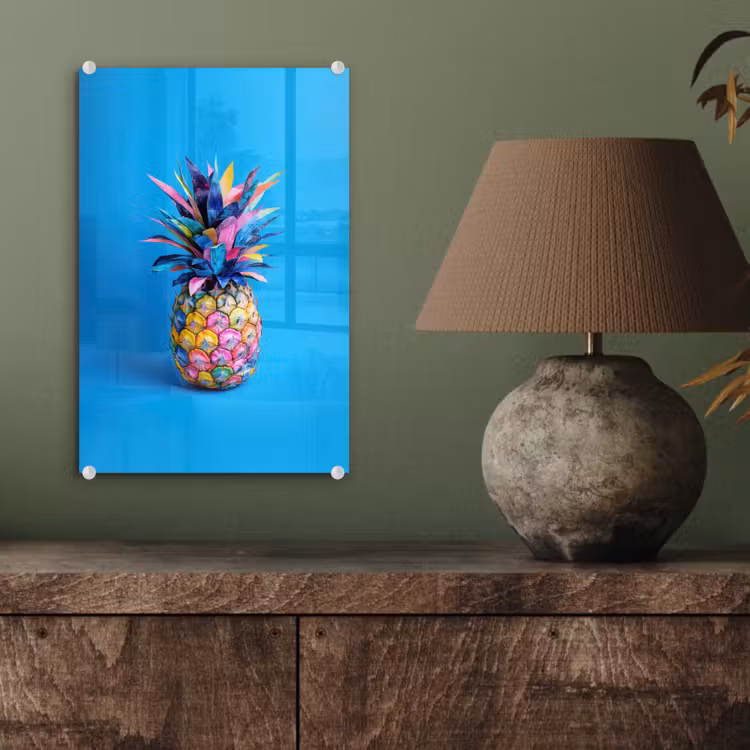 Glas schilderij - Ananas - Blauw - Tropisch - Vrolijk — 4