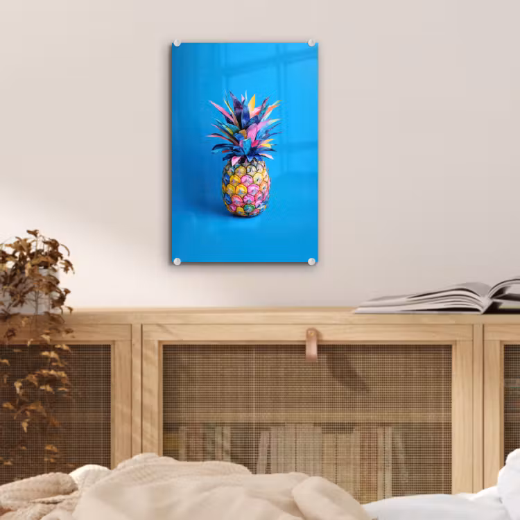 Glas schilderij - Ananas - Blauw - Tropisch - Vrolijk — 5