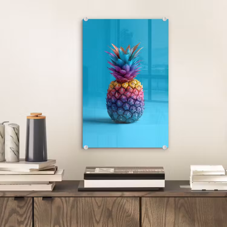 Glas schilderij - Ananas - Regenboog - Blauw - Popart — 2