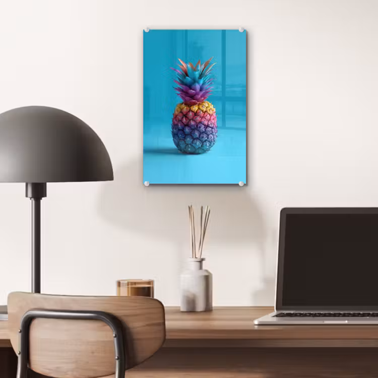 Glas schilderij - Ananas - Regenboog - Blauw - Popart — 7