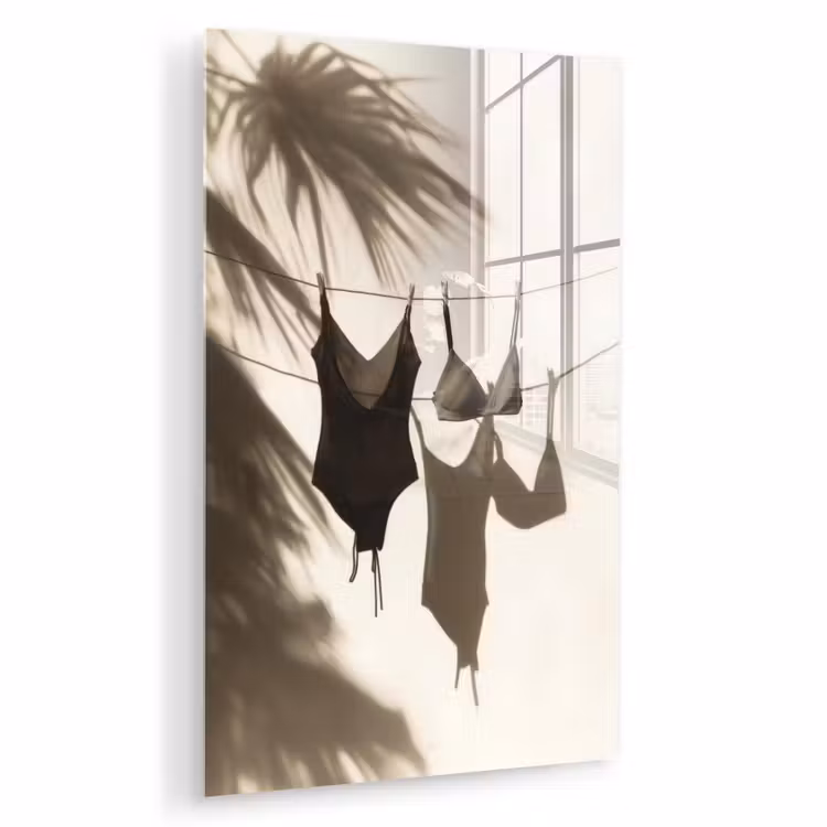 Glas schilderij - Badkleding - Palmbomen - Schaduw - Tropisch — 1