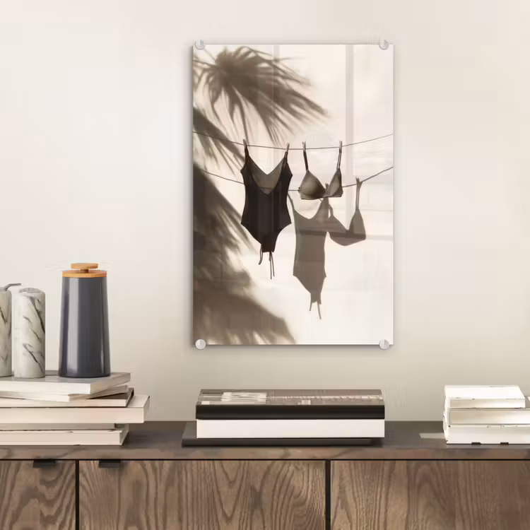 Glas schilderij - Badkleding - Palmbomen - Schaduw - Tropisch — 2