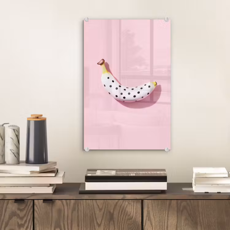 Glas schilderij - Banaan - Stippen - roze — 2
