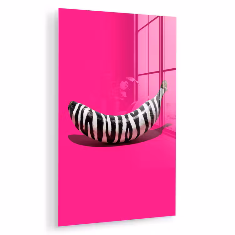 Glas schilderij - Banaan - Zebraprint - Roze — 1