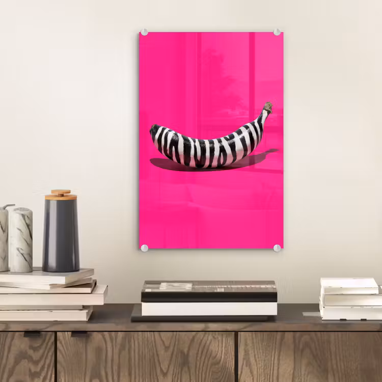 Glas schilderij - Banaan - Zebraprint - Roze — 2