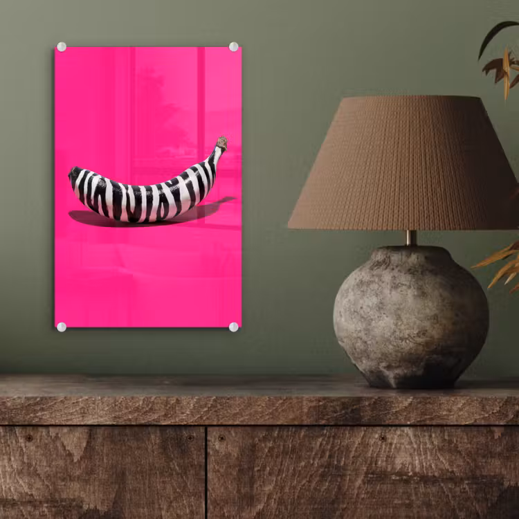 Glas schilderij - Banaan - Zebraprint - Roze — 4