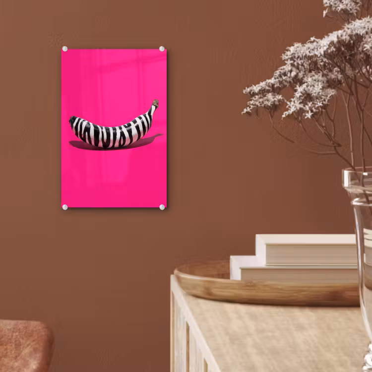 Glas schilderij - Banaan - Zebraprint - Roze — 6