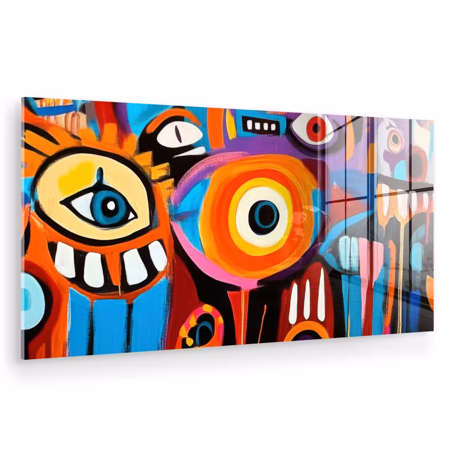 Glas schilderij - Abstract - Gezicht - Kleurrijk — 1