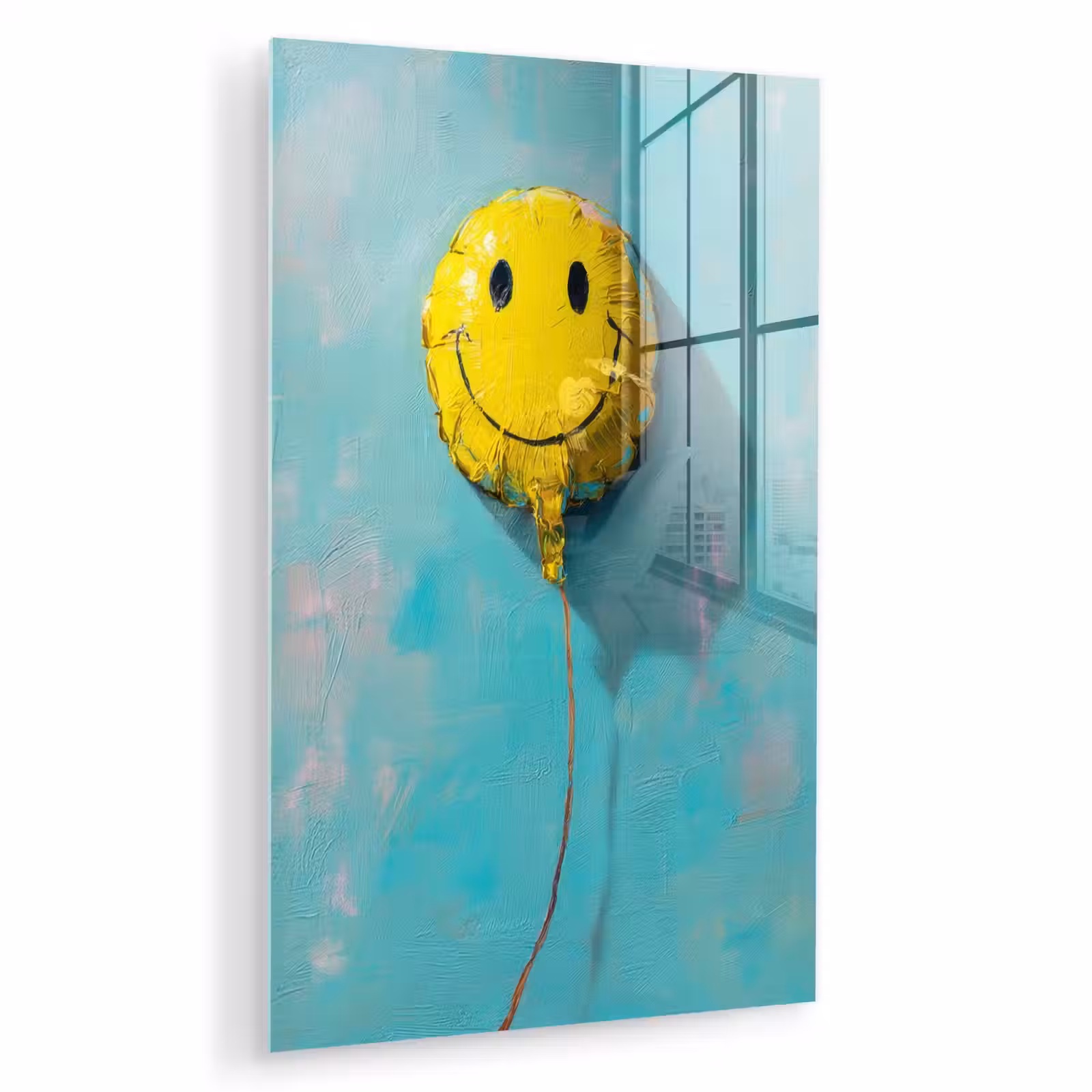 Glas schilderij - Ballon - Geel - Smiley — 1