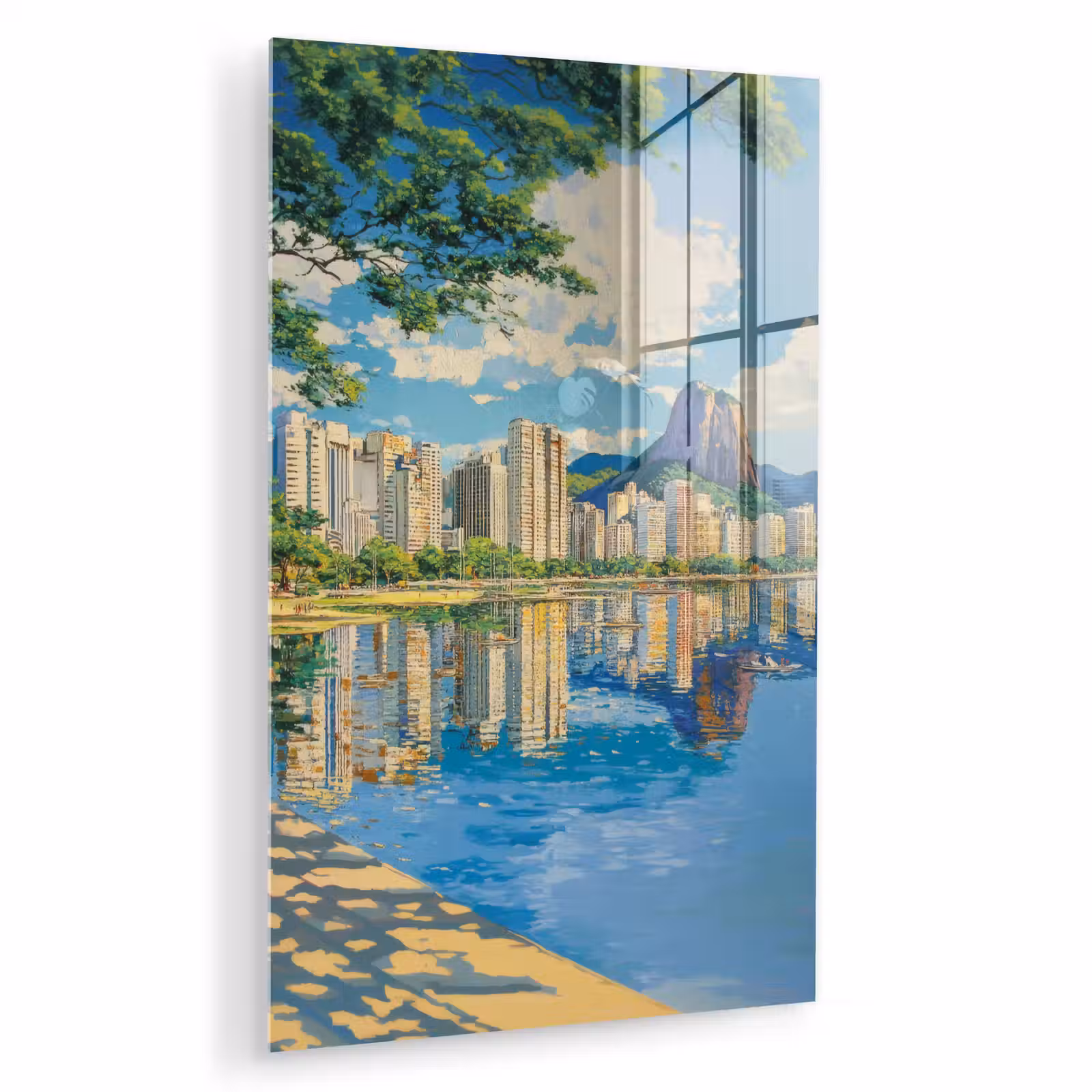 Glas schilderij - Berg - Skyline - Strand - Water — 1