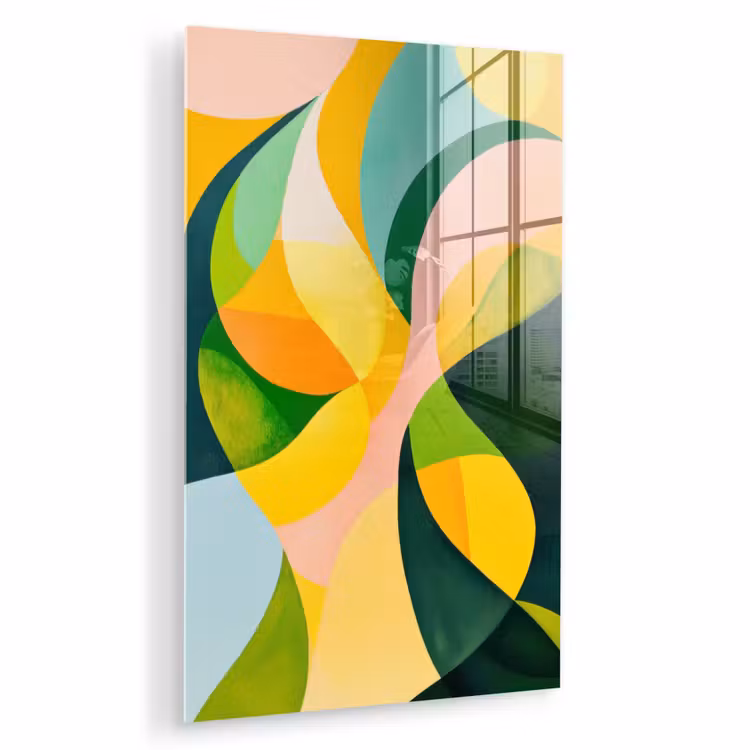 Glas schilderij - Abstract - Geel - Roze - Groen — 1