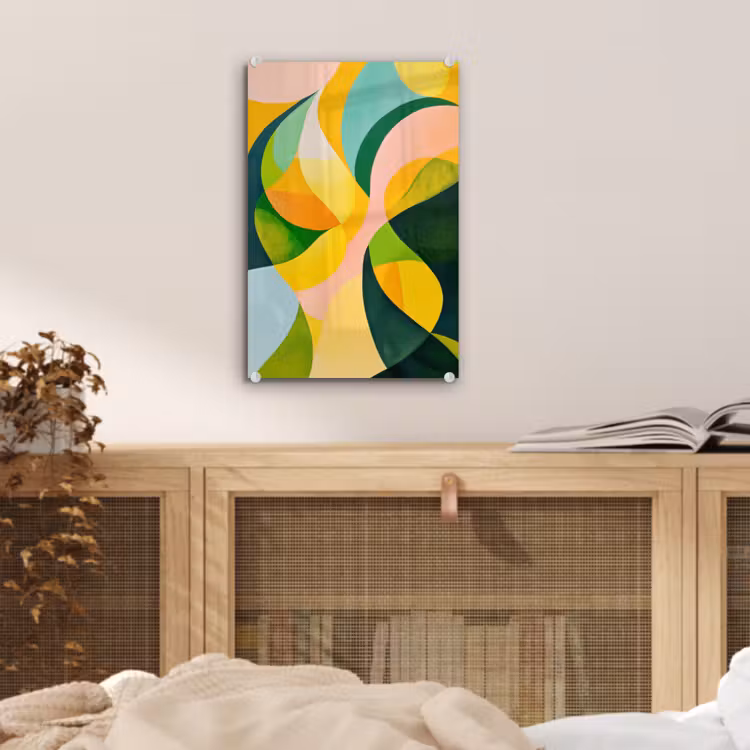 Glas schilderij - Abstract - Geel - Roze - Groen — 5