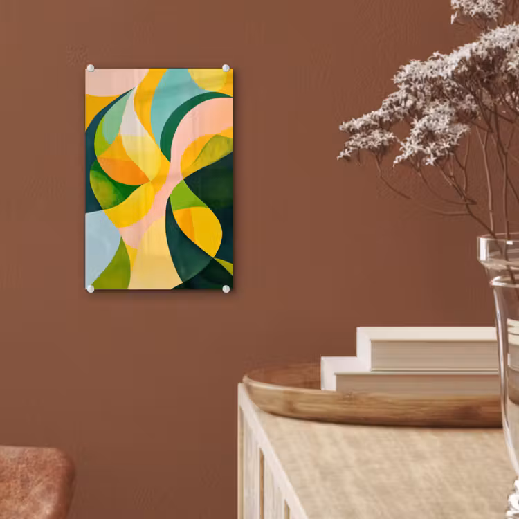 Glas schilderij - Abstract - Geel - Roze - Groen — 6