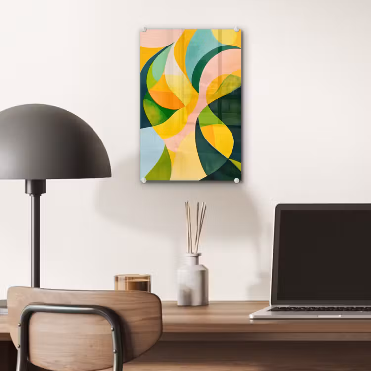 Glas schilderij - Abstract - Geel - Roze - Groen — 7