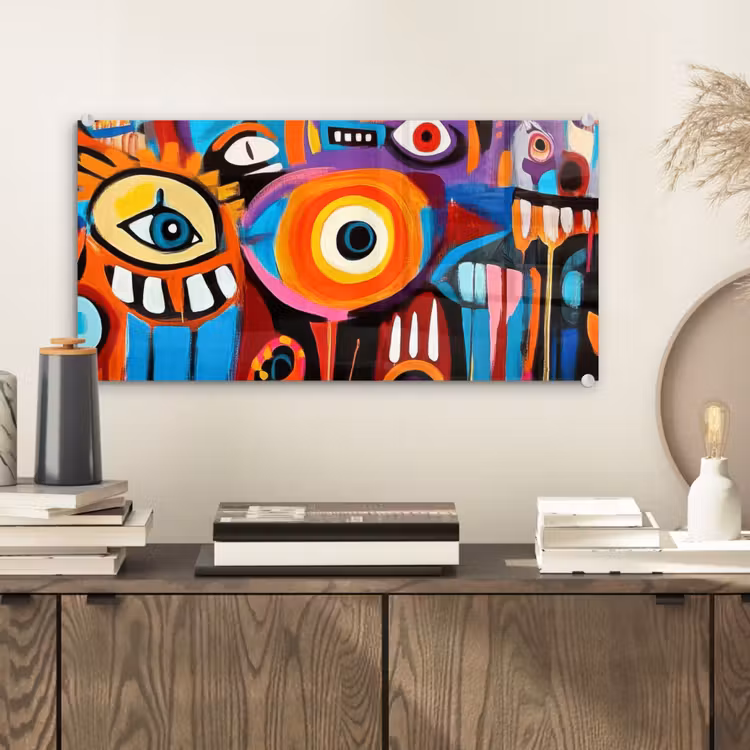 Glas schilderij - Abstract - Gezicht - Kleurrijk — 2