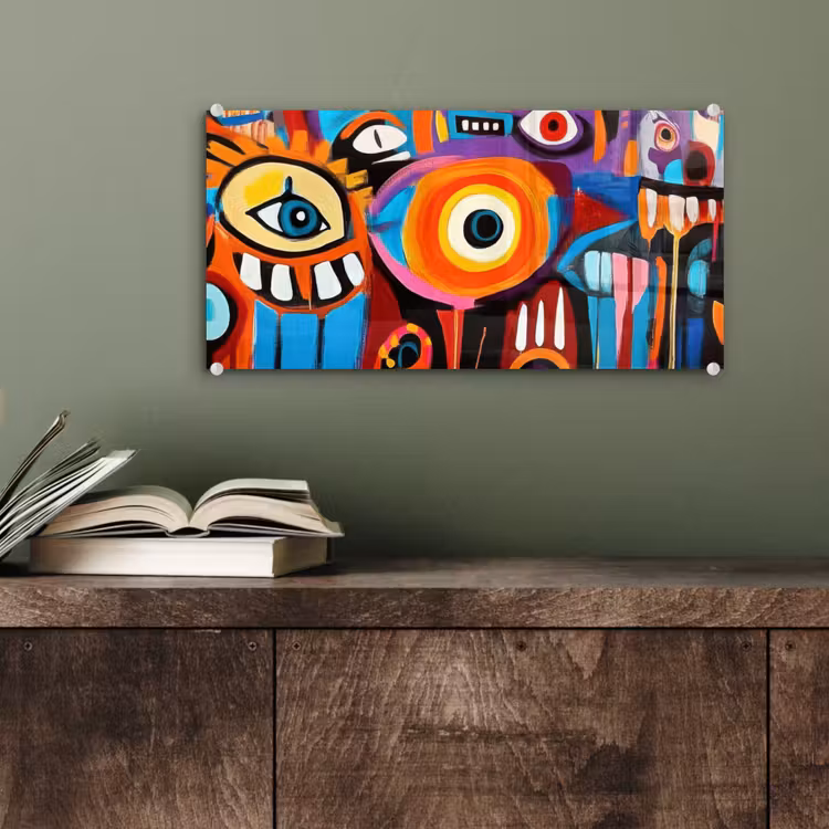Glas schilderij - Abstract - Gezicht - Kleurrijk — 4