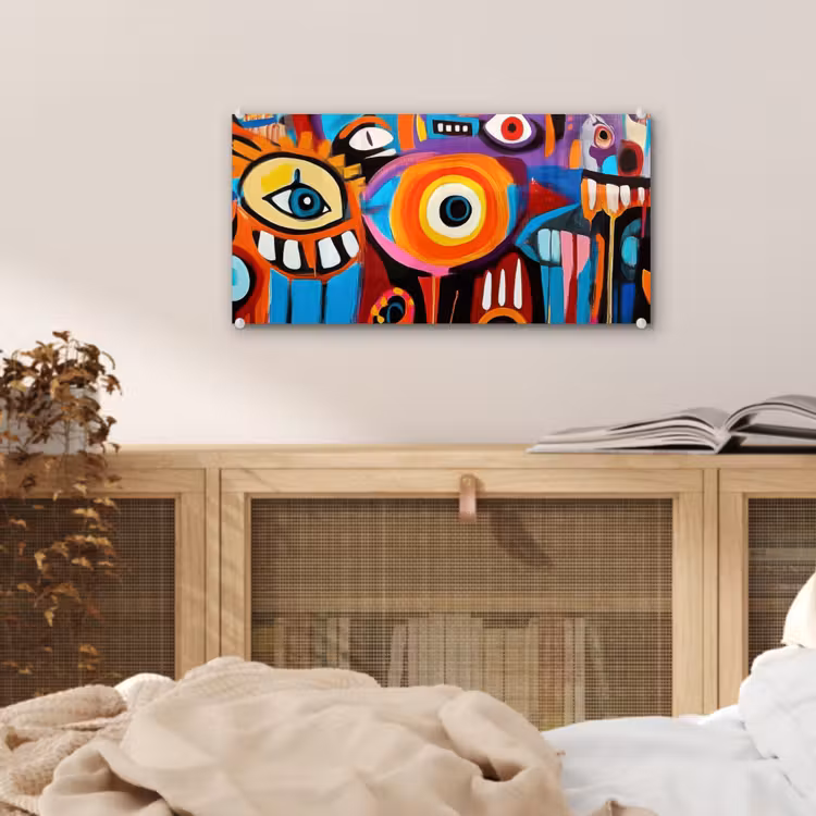 Glas schilderij - Abstract - Gezicht - Kleurrijk — 5