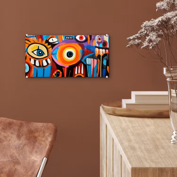 Glas schilderij - Abstract - Gezicht - Kleurrijk — 6