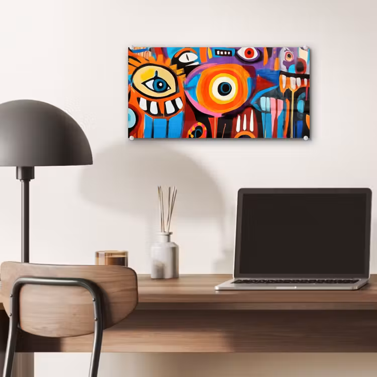 Glas schilderij - Abstract - Gezicht - Kleurrijk — 7