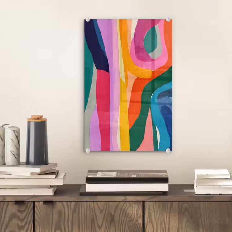 Glas schilderij - Abstract - Kleurrijk - Golven - Lijnen — 2