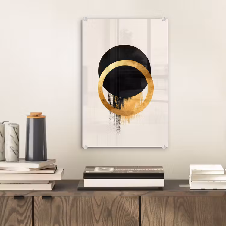 Glas schilderij - Abstract ontwerp - Zwarte cirkel - Verfvlekken — 2