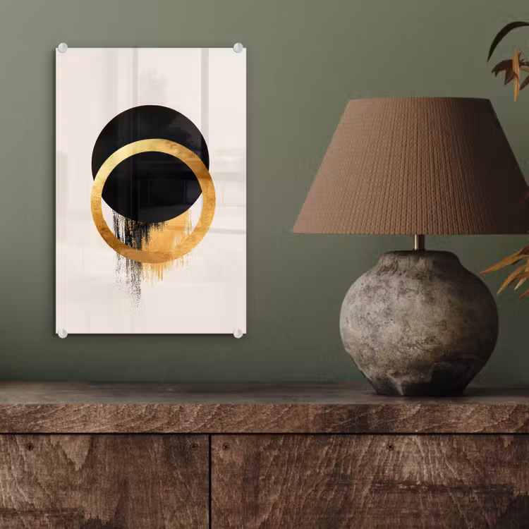 Glas schilderij - Abstract ontwerp - Zwarte cirkel - Verfvlekken — 4