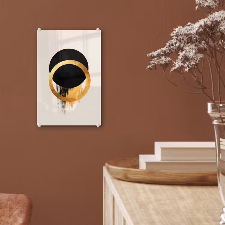 Glas schilderij - Abstract ontwerp - Zwarte cirkel - Verfvlekken — 6