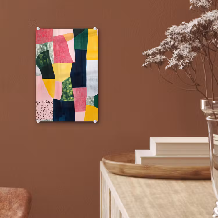 Glas schilderij - Abstract - Roze - Lappen - Vormen - Geel — 6