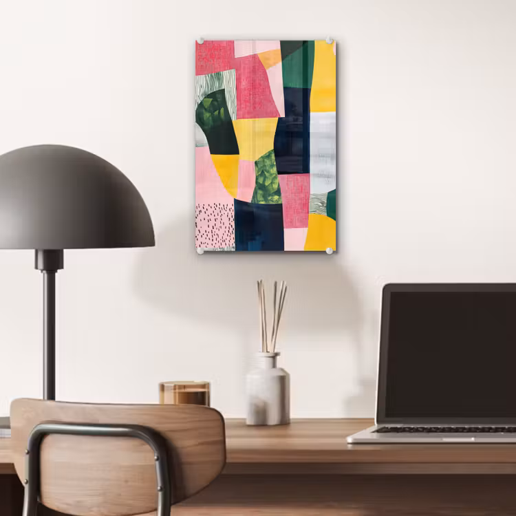 Glas schilderij - Abstract - Roze - Lappen - Vormen - Geel — 7