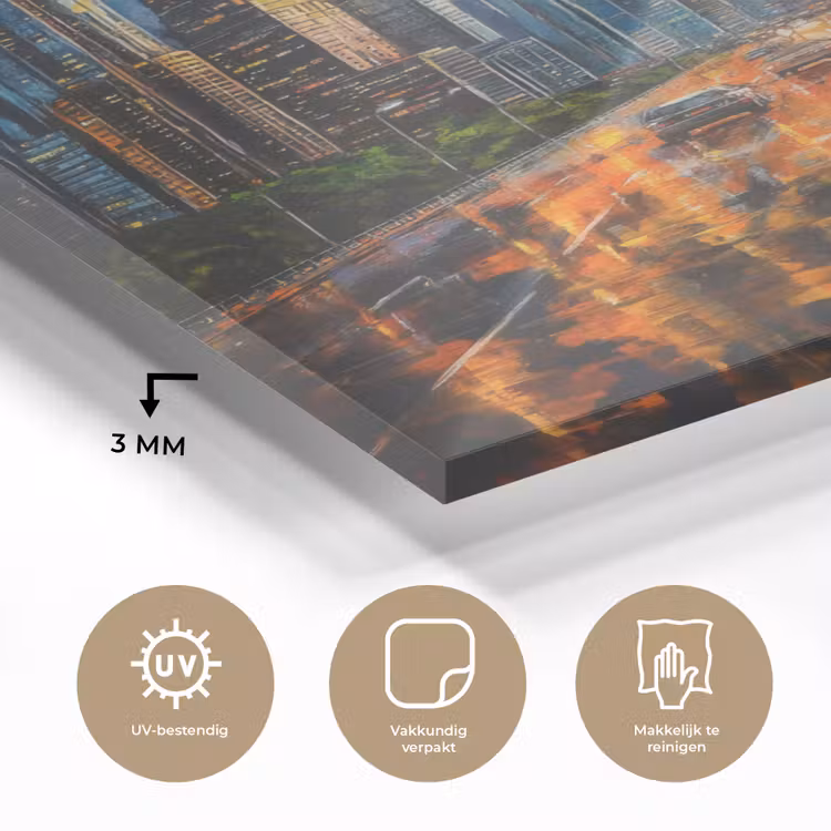 Glas schilderij - Auto - Skyline - Zon - Blauw — 3