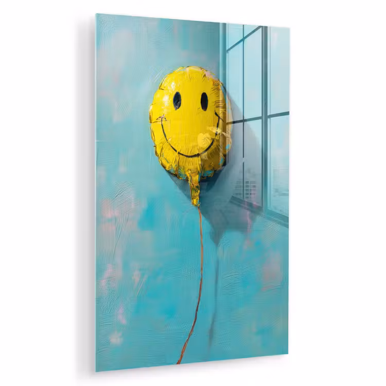 Glas schilderij - Ballon - Geel - Smiley — 1
