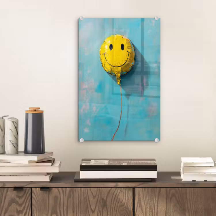Glas schilderij - Ballon - Geel - Smiley — 2