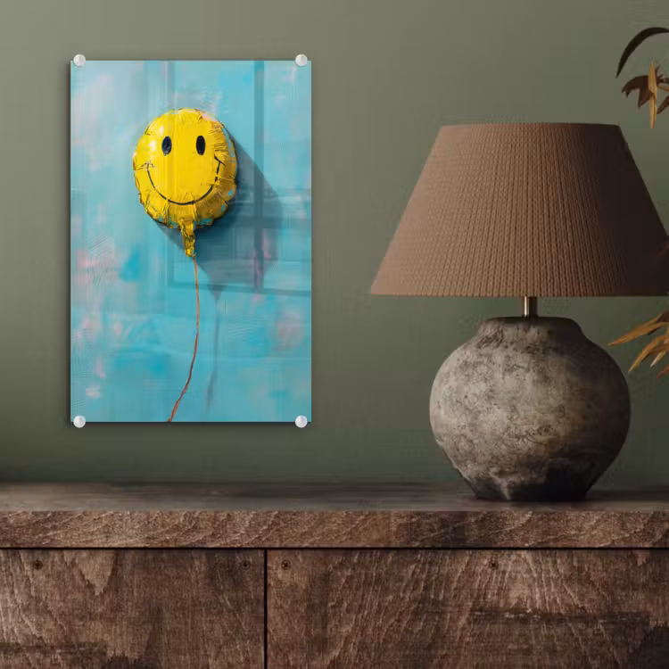 Glas schilderij - Ballon - Geel - Smiley — 4