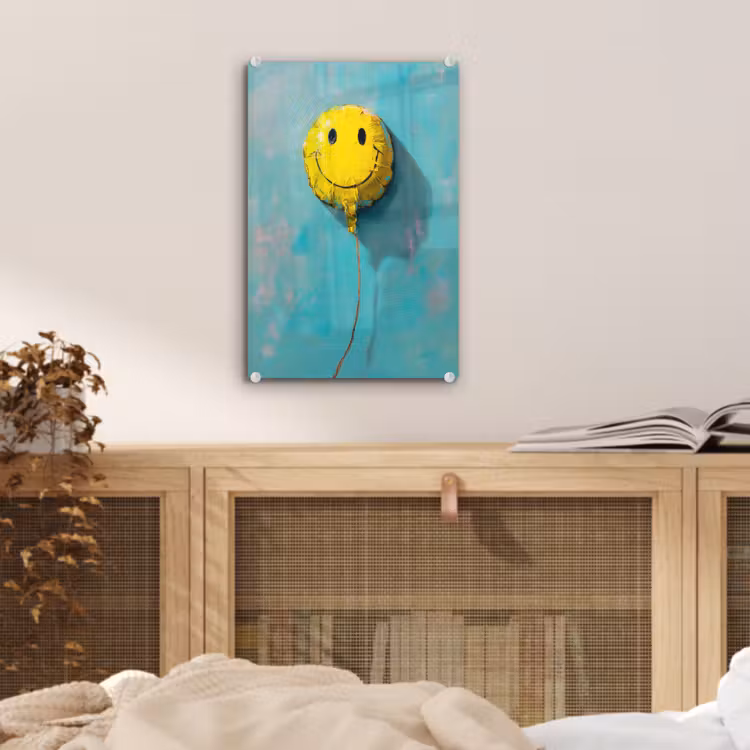 Glas schilderij - Ballon - Geel - Smiley — 5