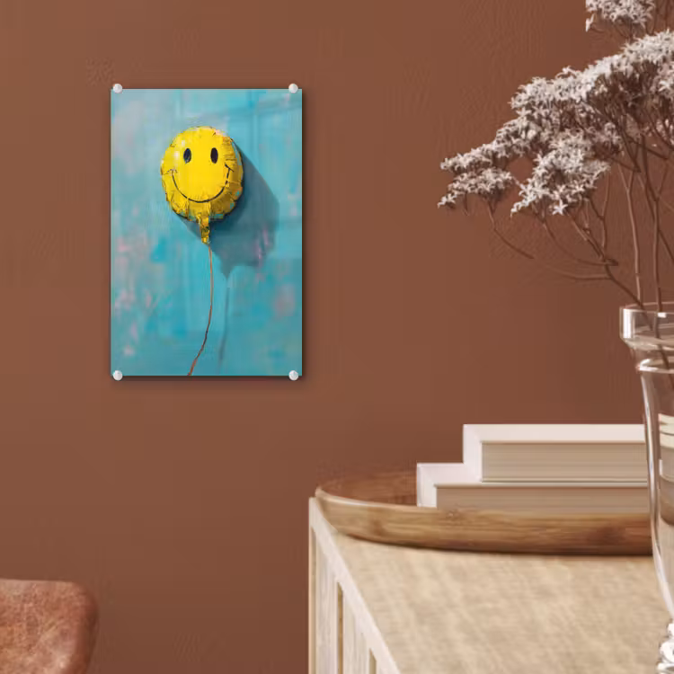 Glas schilderij - Ballon - Geel - Smiley — 6