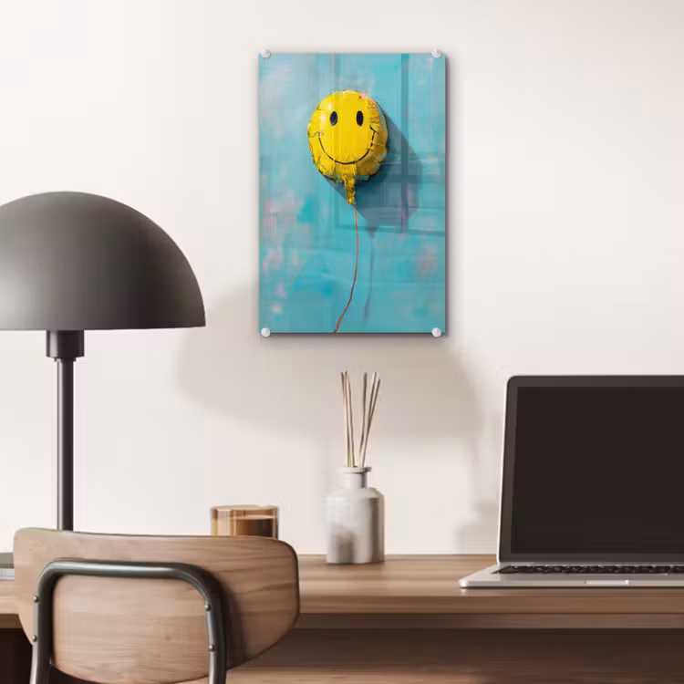 Glas schilderij - Ballon - Geel - Smiley — 7