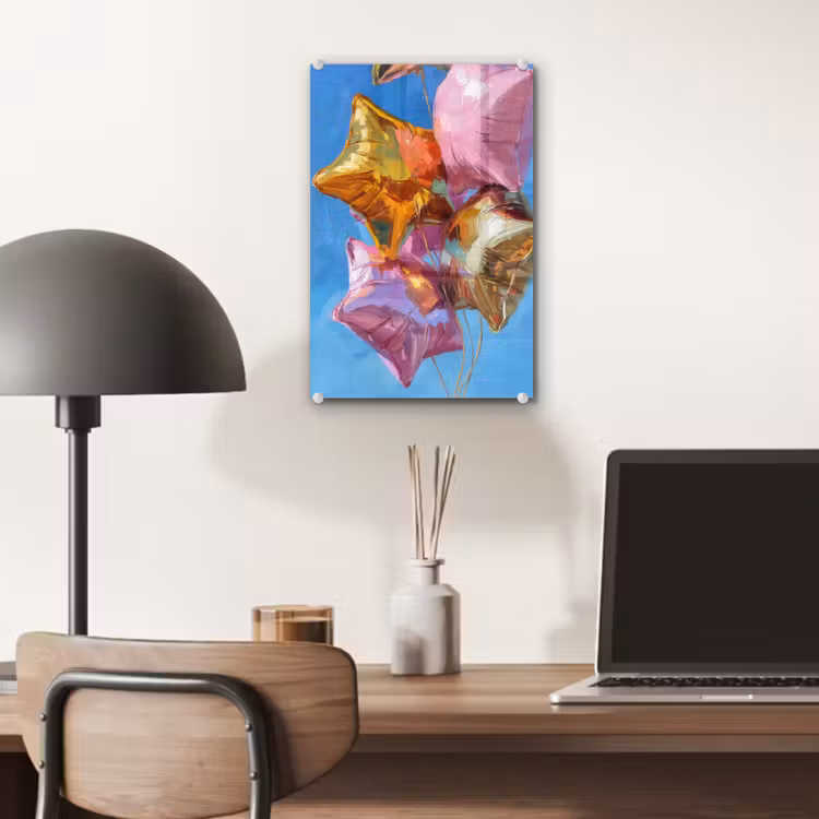 Glas schilderij - Ballonnen - Goud - Stervorm - Roze — 7