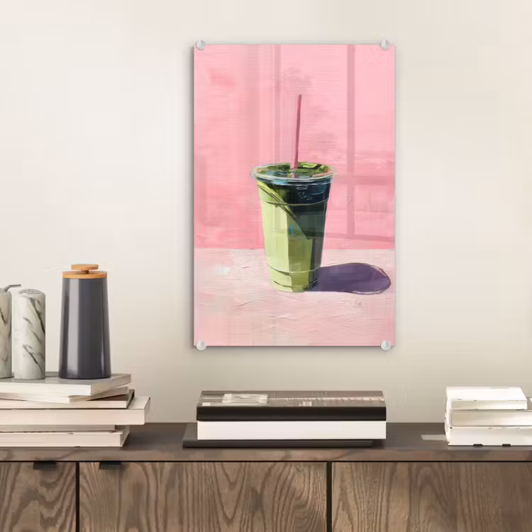 Glas schilderij - Beker - Rietje - Minimalistisch - Groen — 2
